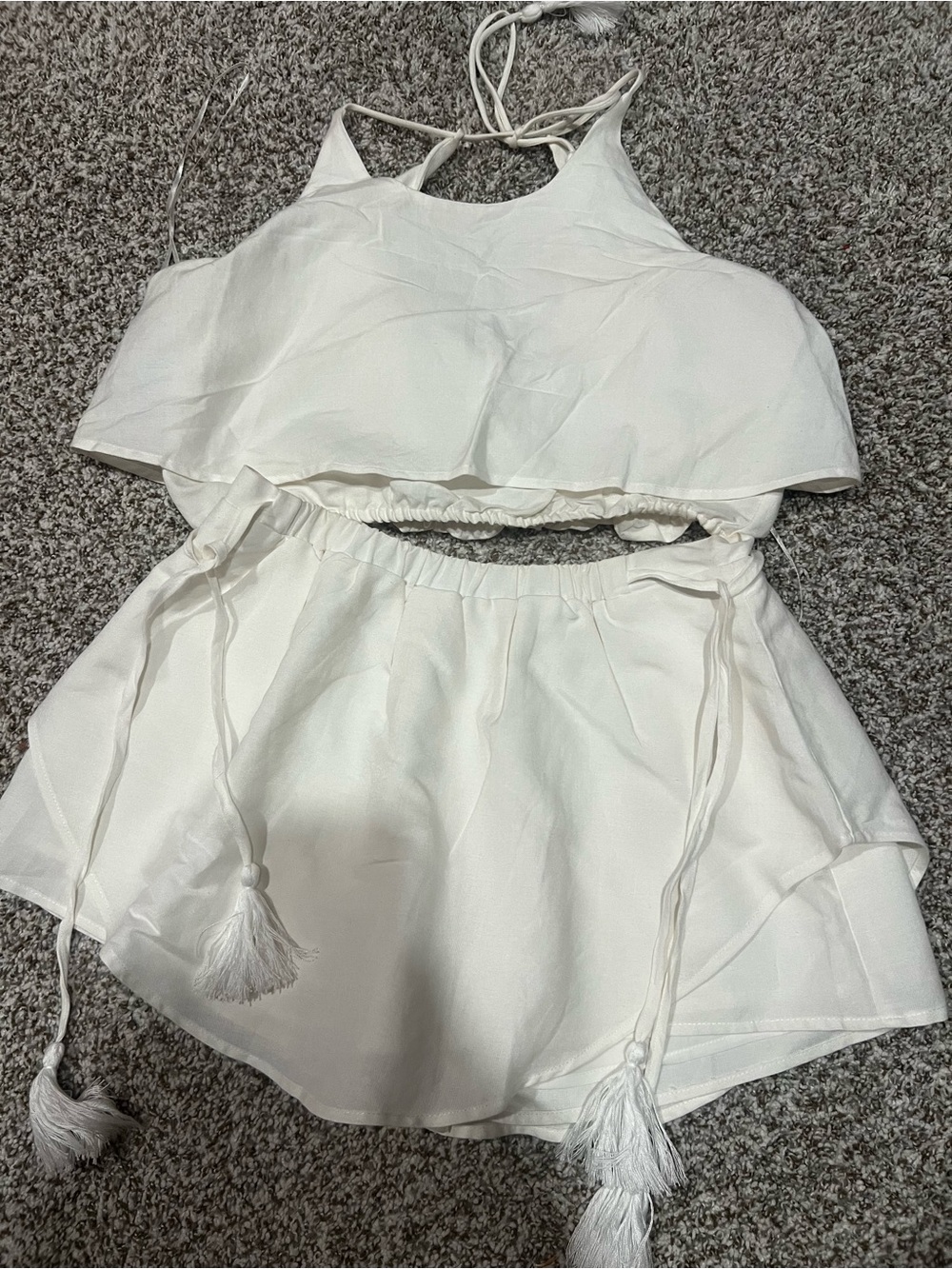 Honey Belle White Two-Piece Halter Top and Shorts Set